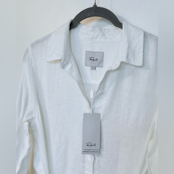 RAILS Nadia White Linen Tie-Front Button Down Mini Dress NWT - Medium - Picture 9 of 10